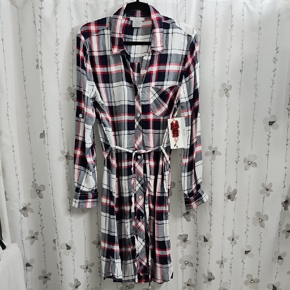 PLAID SHIRT DRESS SIZE SMALL / RED /WHITE/BLUE BLL-NYC